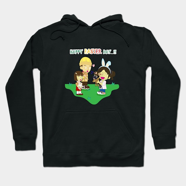 Happy easter's day, Bunny easter, Girl show off her puppy, Ruby the German shepherd greet new friends, children throng to see the puppy, cute GSD, cute dog, dog lover, little Alsatian, Alsatian lover. Hoodie by Figaro-17